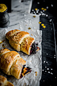 Puff pastry croissants with blueberries