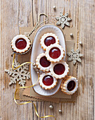 Linzer cookies with Christmas decorations
