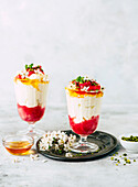 Rhubarb desserts with mascarpone