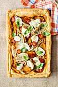 Vegetable tart with pumpkin, fennel, tomatoes and mozzarella