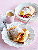 Strudel with sour cherries and pudding