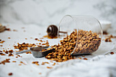 Overturned glass with homemade granola