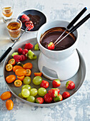 Chocolate fondue with liqueur