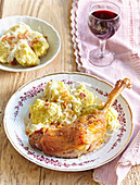 Roast Goose Legs with Pears, Potato Dumplings and Sauerkraut