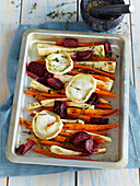 Gratinated root vegetables with goat cheese