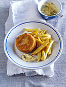 Fried garlic camembert with French fries