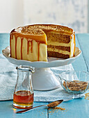 Honey cake with marzipan, sliced