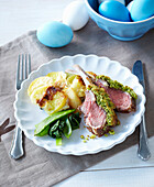 Lamb cutlets in herb crust with gratinated potatoes