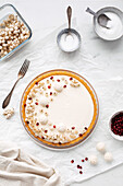 A cream cheese cake with meringue and white currants