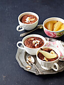 Chocolate pudding with poached pears