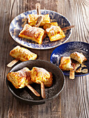 French pastry squares with chocolate