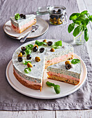Cheese cake with cod fish and olives