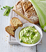 Carrot bread with pea dip