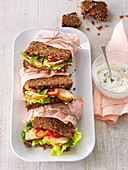 Sandwiches of buckwheat bread with chicken breast