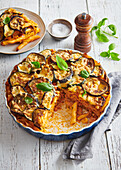 Pasta cake with ricotta, eggplant and zucchini