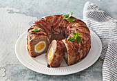 Meat loaf stuffed with boiled eggs