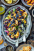 Beetroot salad with grilled peaches and halloumi