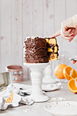 Chocolate, orange and almond cake with choclate icing