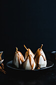 Pears topped with cinnamon caramel
