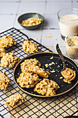 Vegan oatmeal cookies with peanut butter and sesame seeds
