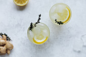 Homemade lemonade with ginger and thyme