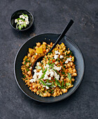 Warm couscous salad with chickpeas and feta