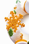 A sugar snowflake as a cake decoration