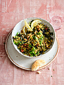 Freekeh with leaf salad and nut-pine nut crunch
