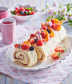 Coconut roll cake with fruits