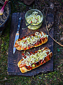 Hot dog with spicy white cabbage