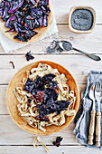 Vegan Swabian spelt noodles with poppy seeds and roasted red cabbage