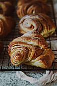 Franzbrötchen – puff pastries with sugar and cinnamon (close-up)