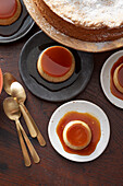 Spanish caramel flan and Spanish almond cake