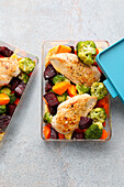 Baked chicken breast with roasted vegetables