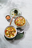 Zucchini soup with fish and seafood