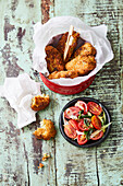 Chicken croquettes with tomato salad