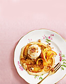 Apple pancakes with crunchy almond crumble