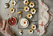 Flower biscuits with raspberry jam