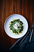 Green asparagus with a poached egg