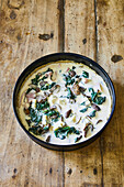 Mushroom quiche with spinach, unbaked