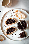 Slices of bread with chocolate spread