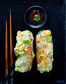 Vegetarian summer rolls with a chilli-and-coriander sauce