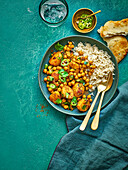 Aloo Chole (Kichererbsen-Kartoffel-Curry, Indien) mit Reis