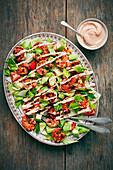 Grilled prawn salad with Bloody Mary dressing