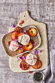 Cream cheese balls with grilled plums and lemongrass