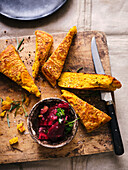 Altbier pumpkin scones with beetroot salad in Oktoberfest beer dressing