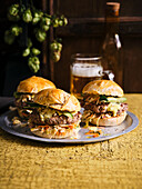 Malt beer pork burger with crunchy peanut sauce