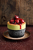 Iced pistachio-and-vanilla soufflé with a pepper-and-cherry ragout