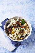 Pho soup with mussels, artichokes and rice noodles