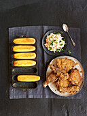 Polenta-crusted chicken with cornbread